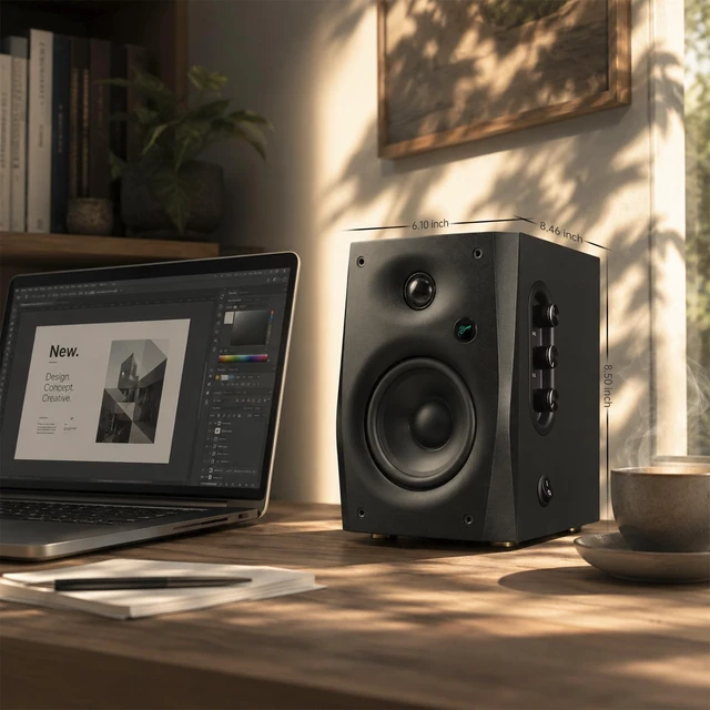 Alt view image 3 of 5 - HiVi-Swans D1100 Computer Speakers - Bluetooth Bookshelf Speakers Pair - 4" Near Filed Speakers Built in DSP for Desktop/PC/Record Player-Black