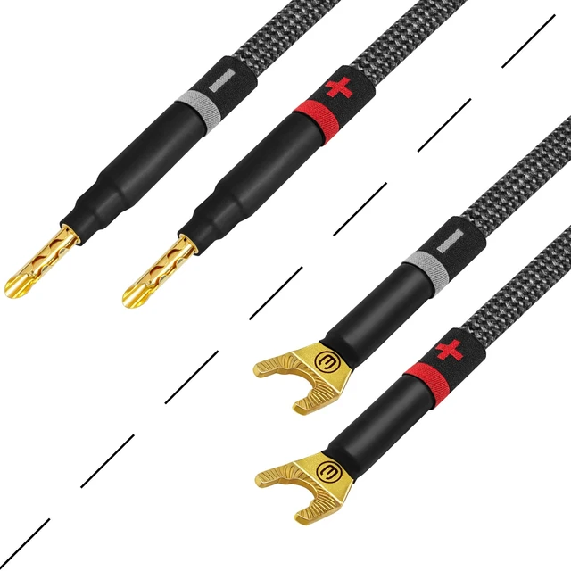 Alt view image 5 of 5 - WORLDS BEST CABLES 5 Foot Ultimate - 12 AWG - Ultra-Pure OFC - Premium Audiophile HiFi Speaker Cable Pair with Eminence Gold Banana (x2) & Spade (x2) Plugs & Carbon Tweed Jacket