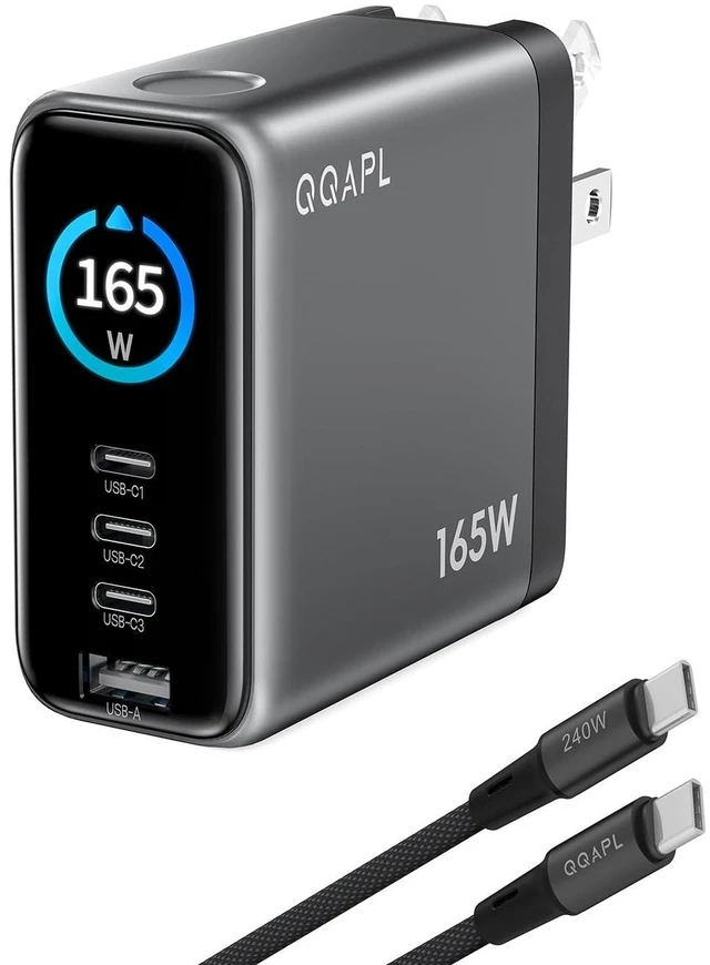 Main image of QQAPL 165W 4-Port GaN Charger, 140W USB-C Power Adapter for MacBook Pro/Air