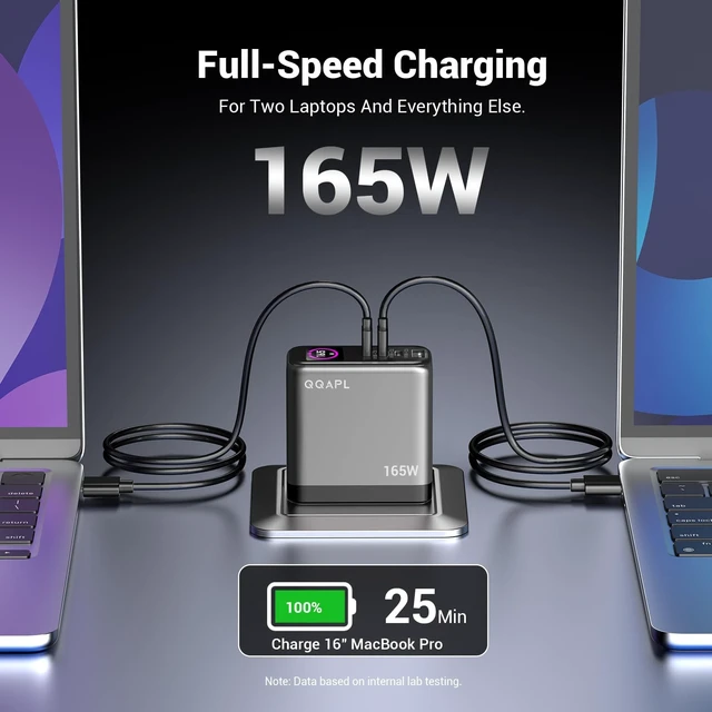 Alt view image 3 of 5 - QQAPL 165W 4-Port GaN Charger, 140W USB-C Power Adapter for MacBook Pro/Air