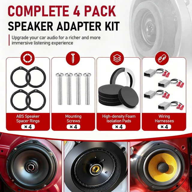 Alt view image 3 of 5 - Complete 6.5 Inch Car Speaker Adapter Kit with Speaker Foam Rings, 4Pack