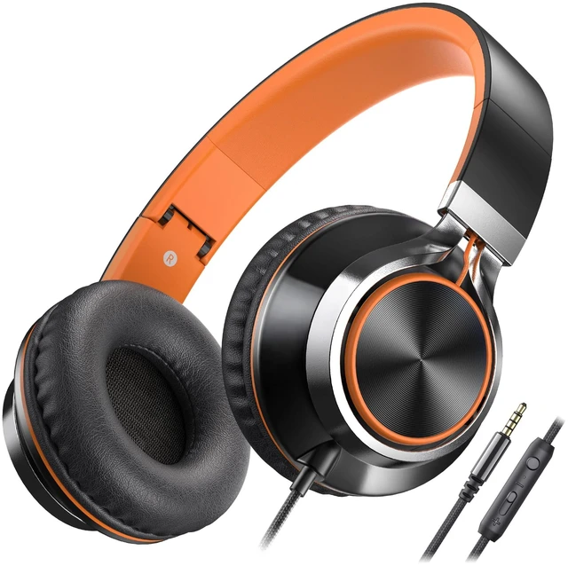Main image of AILIHEN C8 Kids Wired Headphones with Mic for School, 3.5mm, Black Orange