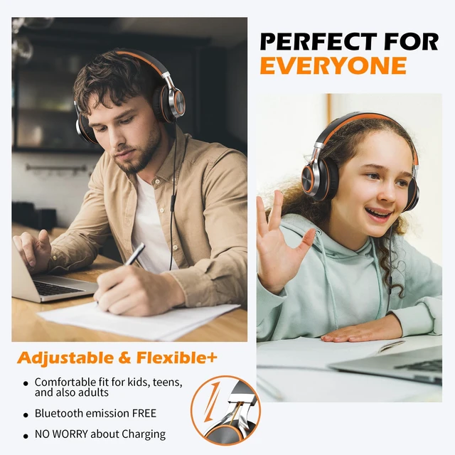 Alt view image 2 of 5 - AILIHEN C8 Kids Wired Headphones with Mic for School, 3.5mm, Black Orange
