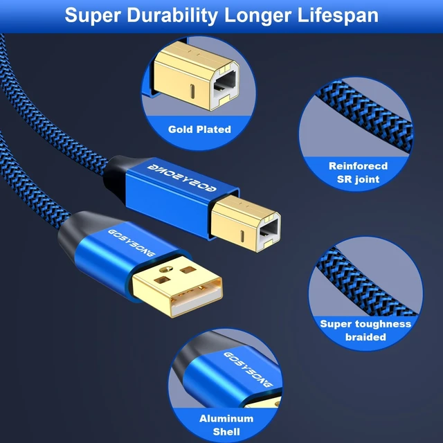 Alt view image 5 of 5 - GOSYSONG 150ft USB 2.0 Printer Cable, High Speed USB A to USB B Printer Cord Compatible with Printers, Scanners,Keyboard (Blue)