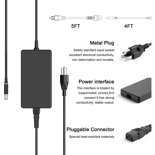 Alt view image 3 of 5 - AWUREYIT 240W 180W 19.5V 12.3A Laptop Charger Compatible with Dell Alienware 15 17 R1 R2 R3 R4 R5 M15 M17 M11X M14X M17X G3 G5 G7 Precision 7710 7540 M6400 M6500 M6700 M6800 M4300 Power Supply Cord