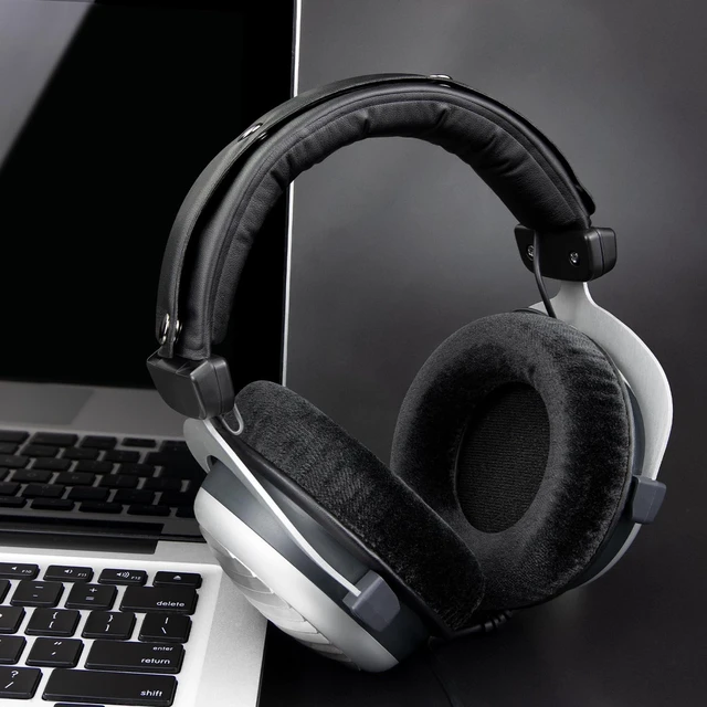 Alt view image 3 of 5 - SOULWIT Replacement Kit for Beyerdynamic DT 770/DT770 PRO Headphones, Velour Ear Pads Cushions + Protein Leather Headband - Black