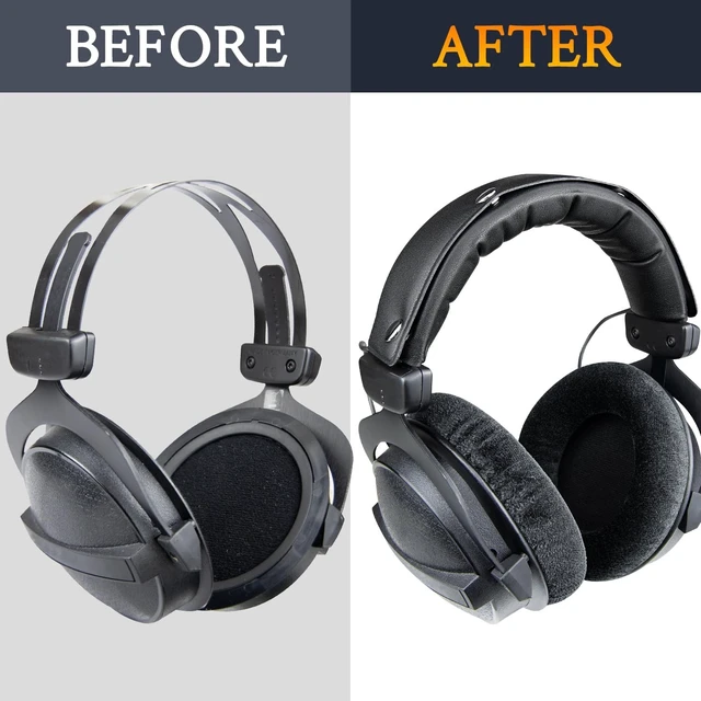 Alt view image 4 of 5 - SOULWIT Replacement Kit for Beyerdynamic DT 770/DT770 PRO Headphones, Velour Ear Pads Cushions + Protein Leather Headband - Black