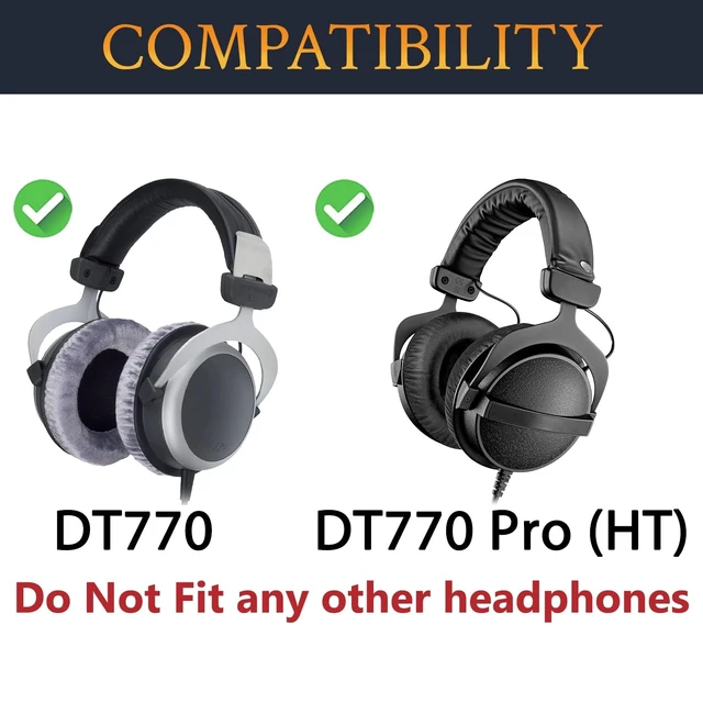 Alt view image 2 of 5 - SOULWIT Replacement Kit for Beyerdynamic DT 770/DT770 PRO Headphones, Velour Ear Pads Cushions + Protein Leather Headband - Black