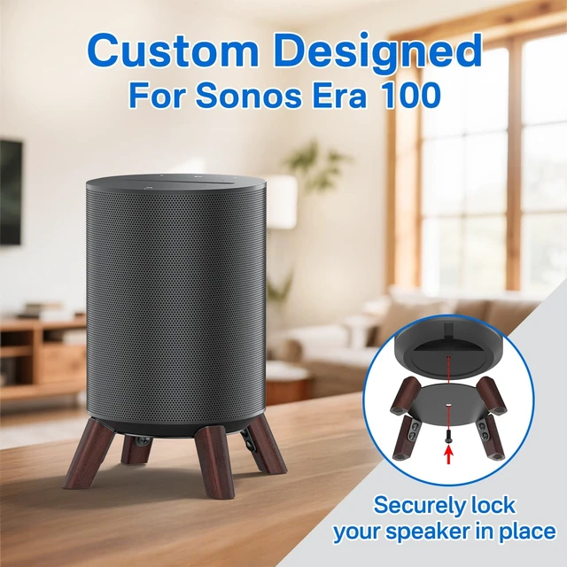 Alt view image 2 of 5 - Wooden Desk Stand for Sonos Era 100 and Sonos Era 100 SL, Tripod Desktop Speaker Stand with Stable Base for Optimal Sound Quality, Easy Installation, Natural Wood Finish