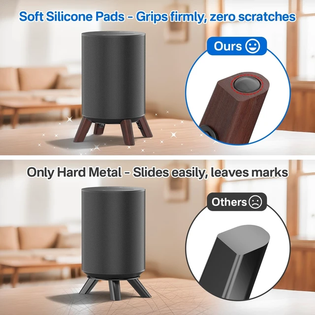 Alt view image 4 of 5 - Wooden Desk Stand for Sonos Era 100 and Sonos Era 100 SL, Tripod Desktop Speaker Stand with Stable Base for Optimal Sound Quality, Easy Installation, Natural Wood Finish