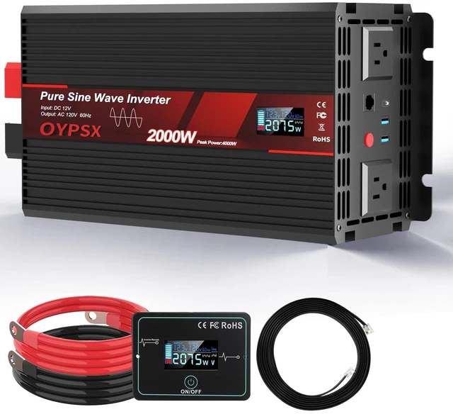 Main image of OYPSX 2000W Power Inverter 12V to 110V 120V AC Pure Sine Wave Inverter for RV Truck Camping,Outdoor Off-Grid Power Converter with LCD Display,Wired Controller,AC Outlets USB Port(12V-2000Watt)