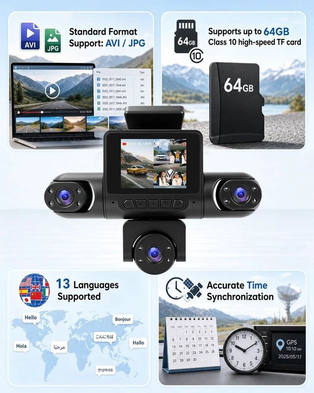 Alt view image 5 of 5 - 5 Channel 360 Dash Cam, 1080P Full Car Dash Camera with 2.0 Inch IPS Screen, Night Vision, Reversing Assist, Loop Recording & Exposure Compensation, Universal for All Vehicles