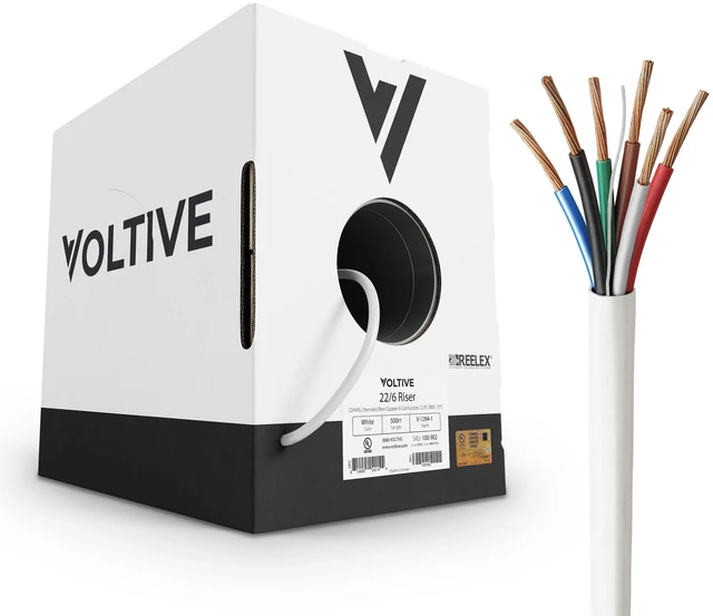 Main image of Voltive 22/6 Low Voltage Wire, Riser CL3R, White, 500ft - 22AWG, 6 Conductors, Stranded Bare Copper, UL Listed - V-1294-1