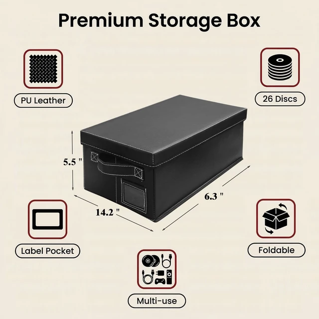 Alt view image 2 of 5 - PUTNATRUE DVD Storage Boxes with Lid, 4 Pack Holds 104 DVD Cases Total, Stackable Leather Media Organizer for Blu ray, Video Game, CDs