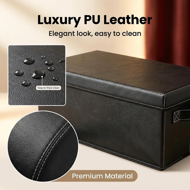 Alt view image 5 of 5 - PUTNATRUE DVD Storage Boxes with Lid, 4 Pack Holds 104 DVD Cases Total, Stackable Leather Media Organizer for Blu ray, Video Game, CDs