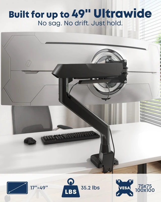 Alt view image 2 of 5 - Ultrawide Monitor Arm fits 17-49 Inch Heavy Duty Flat/Curved Monitor