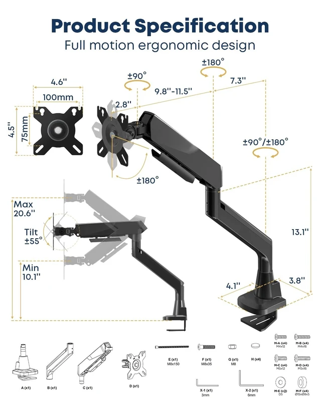Alt view image 4 of 5 - Ultrawide Monitor Arm fits 17-49 Inch Heavy Duty Flat/Curved Monitor