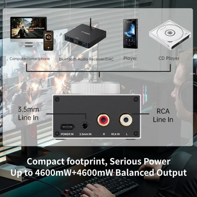Alt view image 2 of 5 - FiiO JadeAudio GIGAS 1 High-Power Desktop Headphone Amplifier, Class AB Discrete Amp, Up to 4600mW+4600mW Balanced Output, 4.4mm & 3.5mm Outputs (Black)