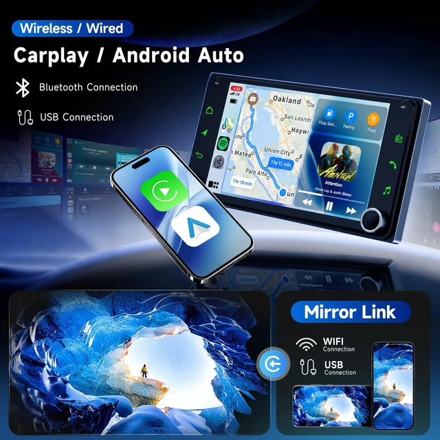 Alt view image 2 of 5 - Hodozzy 7" Double Din Stereo for Toyota Corolla Camry 4Runner RAV4 Yaris Land Cruiser Tacoma, Wireless CarPlay & Android Auto, 2 Din Touchscreen Radio Head Unit Bluetooth AM FM RDS, Backup Came
