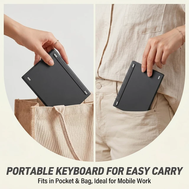 Alt view image 2 of 5 - Wireless Foldable Mini Rechargeable 5.4 Bluetooth Keyboard, 3 Bluetooth Channels, Ultra-Slim Travel Keyboard for iPhone iPad Mac Android Windows iOS, Silent Keyboard for Tablet Laptop Office (B