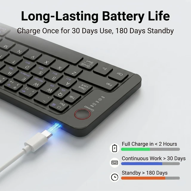 Alt view image 4 of 5 - Wireless Foldable Mini Rechargeable 5.4 Bluetooth Keyboard, 3 Bluetooth Channels, Ultra-Slim Travel Keyboard for iPhone iPad Mac Android Windows iOS, Silent Keyboard for Tablet Laptop Office (B