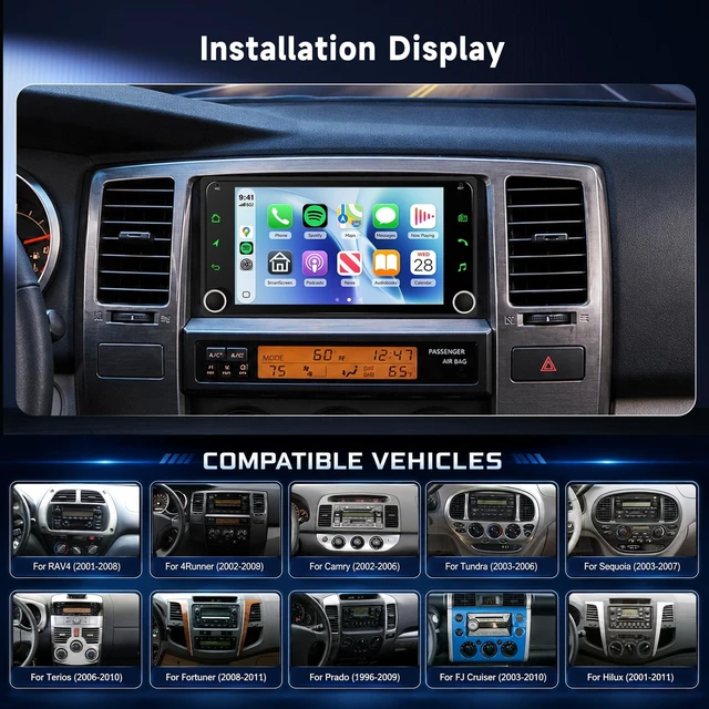 Alt view image 4 of 5 - Hodozzy 7" Double Din Stereo for Toyota Corolla Camry 4Runner RAV4 Yaris Land Cruiser Tacoma, Wireless CarPlay & Android Auto, 2 Din Touchscreen Radio Head Unit Bluetooth AM FM RDS, Backup Came