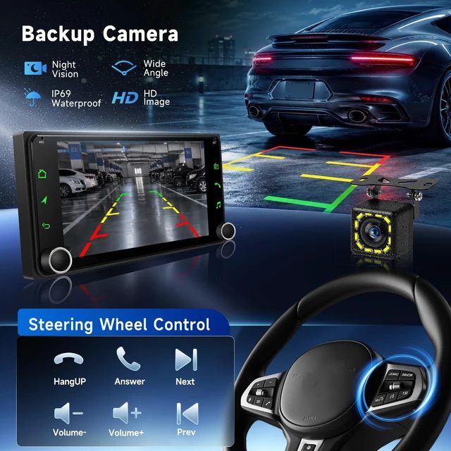 Alt view image 5 of 5 - Hodozzy 7" Double Din Stereo for Toyota Corolla Camry 4Runner RAV4 Yaris Land Cruiser Tacoma, Wireless CarPlay & Android Auto, 2 Din Touchscreen Radio Head Unit Bluetooth AM FM RDS, Backup Came