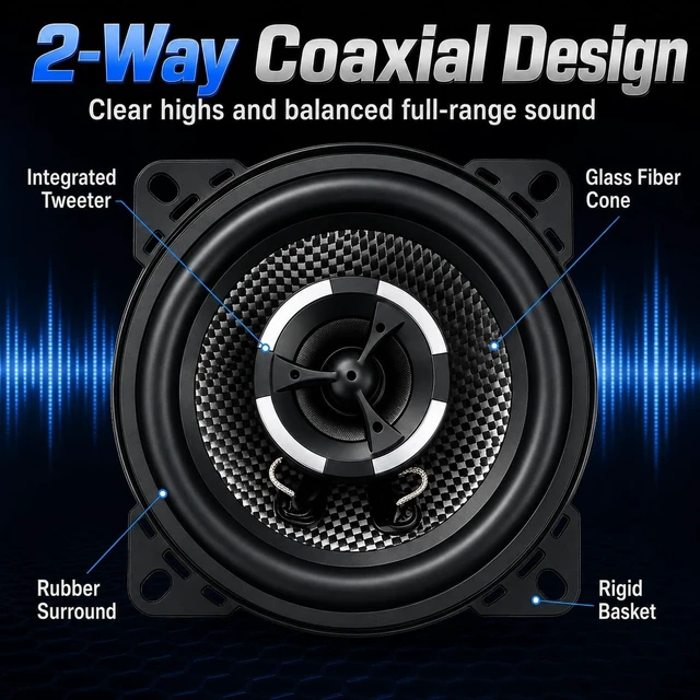 Alt view image 3 of 5 - XPXPIAA 4 Inch Car Speakers, 600W Peak 4 Ohm 2-Way Coaxial Speakers, Glass Fiber Cone, Rubber Surround, Loud Clear Sound and Punchy Bass for Car Audio, Door, Dash & DIY Speaker Box, 2 Pack