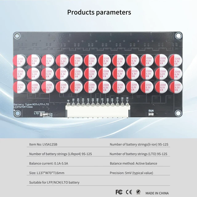 Alt view image 3 of 5 - LVNOON 5.5A 5S to 21S 5S 6S 7S 8S 9S 10S 12S 14S 16S 17S 21S Smart Active Balancer Active Equalizer Balancer for li-ion NCM Lifepo4 LFP LTO Battery Energy Capacitor (9S-12S)