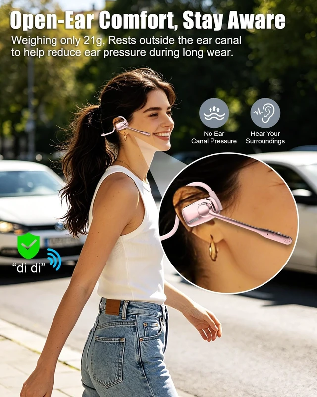 Alt view image 2 of 5 - Wireless Headset with Noise Cancelling Mic, Bluetooth V5.4 Headphones-Pink
