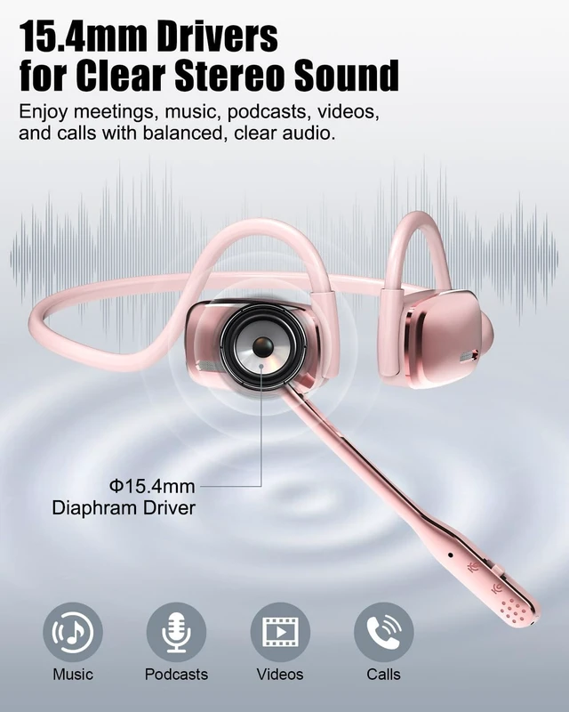 Alt view image 5 of 5 - Wireless Headset with Noise Cancelling Mic, Bluetooth V5.4 Headphones-Pink