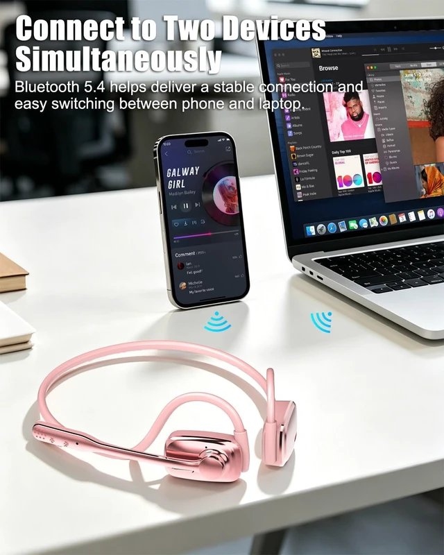 Alt view image 4 of 5 - Wireless Headset with Noise Cancelling Mic, Bluetooth V5.4 Headphones-Pink