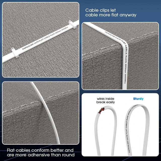 Alt view image 5 of 5 - Papkolwe Cat 8 Ethernet Cable 200 ft, Shielded RJ45 Flat Network LAN Cable