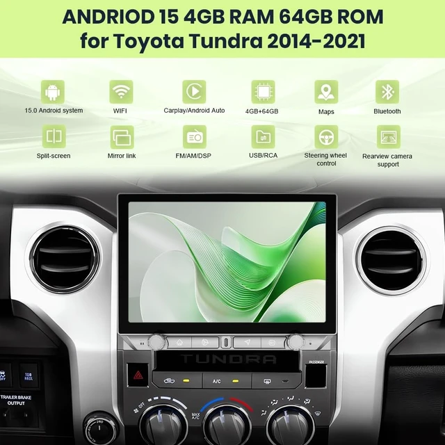 Alt view image 5 of 5 - Pyniro Car Radio for for Toyota Tundra 2014-2021, Tundra Radio Upgrade with 11.5 Inch Touchscreen, Android, Carplay, DSP, Bluetooth 5.0, GPS, FM, AM, 4G RAM, 64G ROM