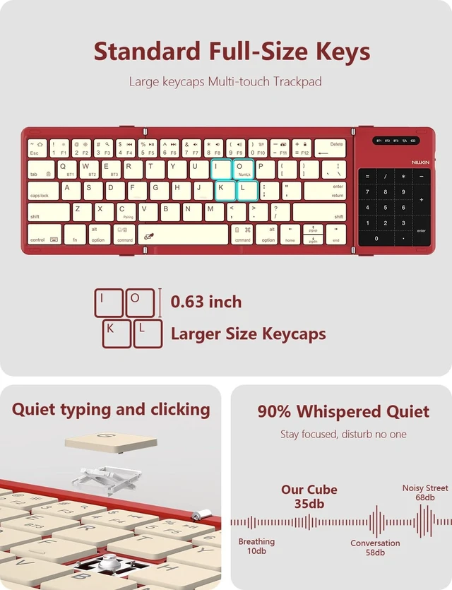 Alt view image 3 of 5 - Nillkin Foldable Bluetooth Keyboard with Touchpad & Number Pad, Portable Bluetooth Keyboard with Full Size Keys, Pocket-Sized Wireless Travel Keyboards for iPad, Smartphone, Tablet and Laptop R