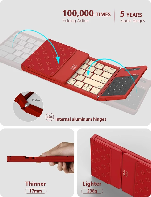 Alt view image 2 of 5 - Nillkin Foldable Bluetooth Keyboard with Touchpad & Number Pad, Portable Bluetooth Keyboard with Full Size Keys, Pocket-Sized Wireless Travel Keyboards for iPad, Smartphone, Tablet and Laptop R