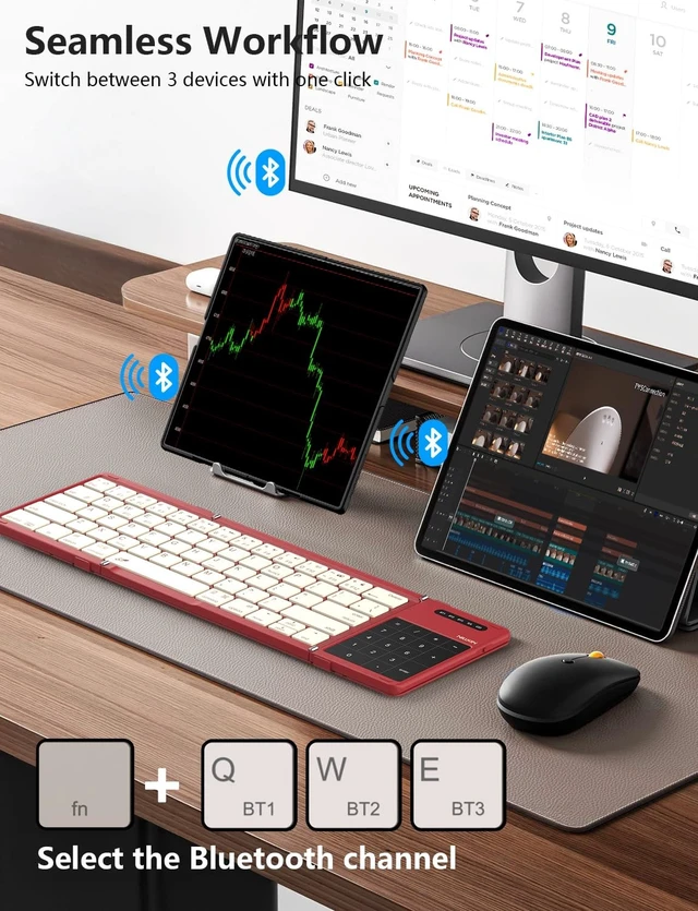 Alt view image 5 of 5 - Nillkin Foldable Bluetooth Keyboard with Touchpad & Number Pad, Portable Bluetooth Keyboard with Full Size Keys, Pocket-Sized Wireless Travel Keyboards for iPad, Smartphone, Tablet and Laptop R