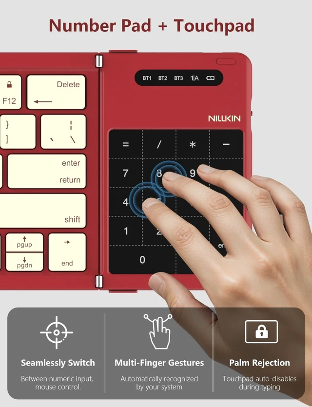 Alt view image 4 of 5 - Nillkin Foldable Bluetooth Keyboard with Touchpad & Number Pad, Portable Bluetooth Keyboard with Full Size Keys, Pocket-Sized Wireless Travel Keyboards for iPad, Smartphone, Tablet and Laptop R
