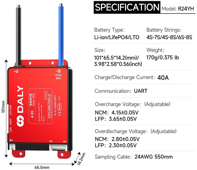 Alt view image 2 of 5 - DALY BMS 12V-24V 40A Built-in Bluetooth