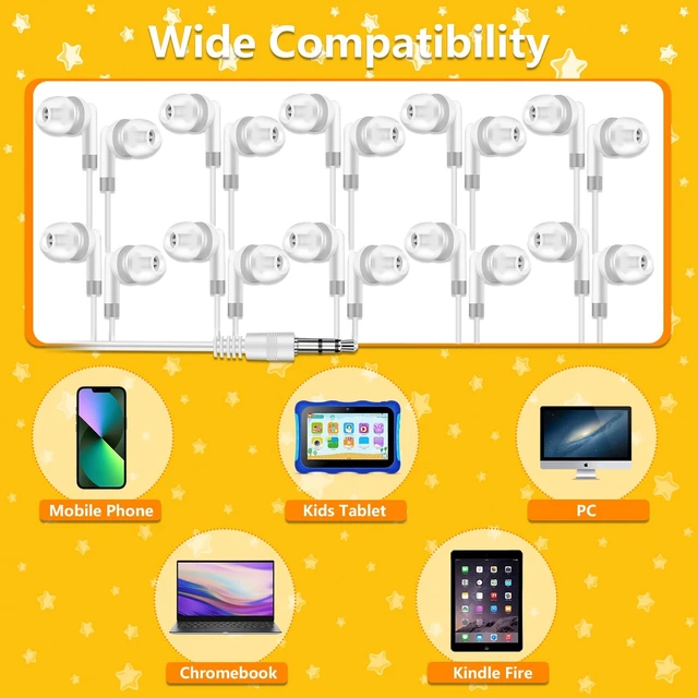 Alt view image 3 of 5 - OSSZIT 200 Pack Earbuds Bulk Classroom Wired in-Ear Headphones for School