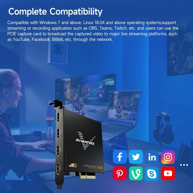Alt view image 4 of 5 - AVMATRIX 4 Channel PCIE Capture Card for Game Livestream and Record