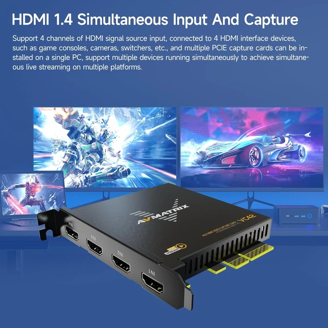 Alt view image 5 of 5 - AVMATRIX 4 Channel PCIE Capture Card for Game Livestream and Record