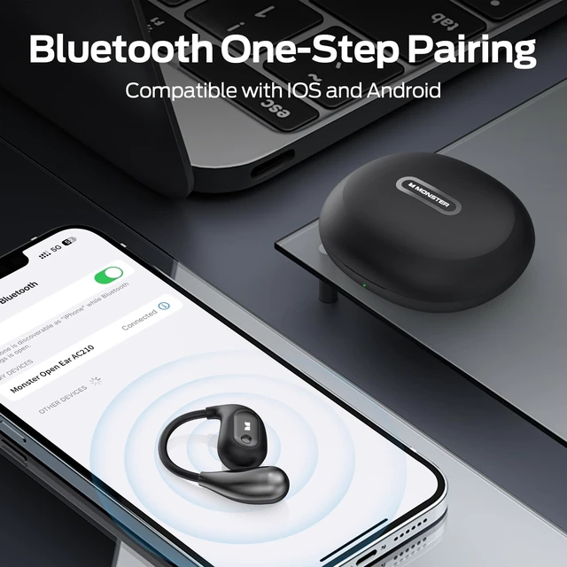 Alt view image 4 of 5 - Monster Open Ear AC210 Headphones, Bluetooth 5.4 Earphones Stereo Sound, Wireless Headphones 30 Hours Playback, Type-C Charging, IPX5 Waterproof Open Ear Earbuds,Black