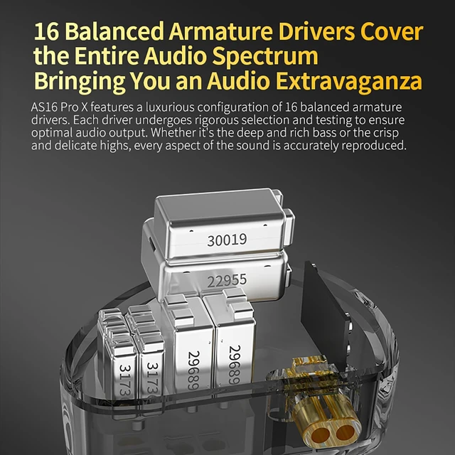 Alt view image 3 of 5 - KZ AS16 PRO X in Ear Monitor Headphones HiFi Gaming Earbuds 16BA Balanced Armature Drivers IEM Earphones for Musicians Singers Audiophile Dj Drummers