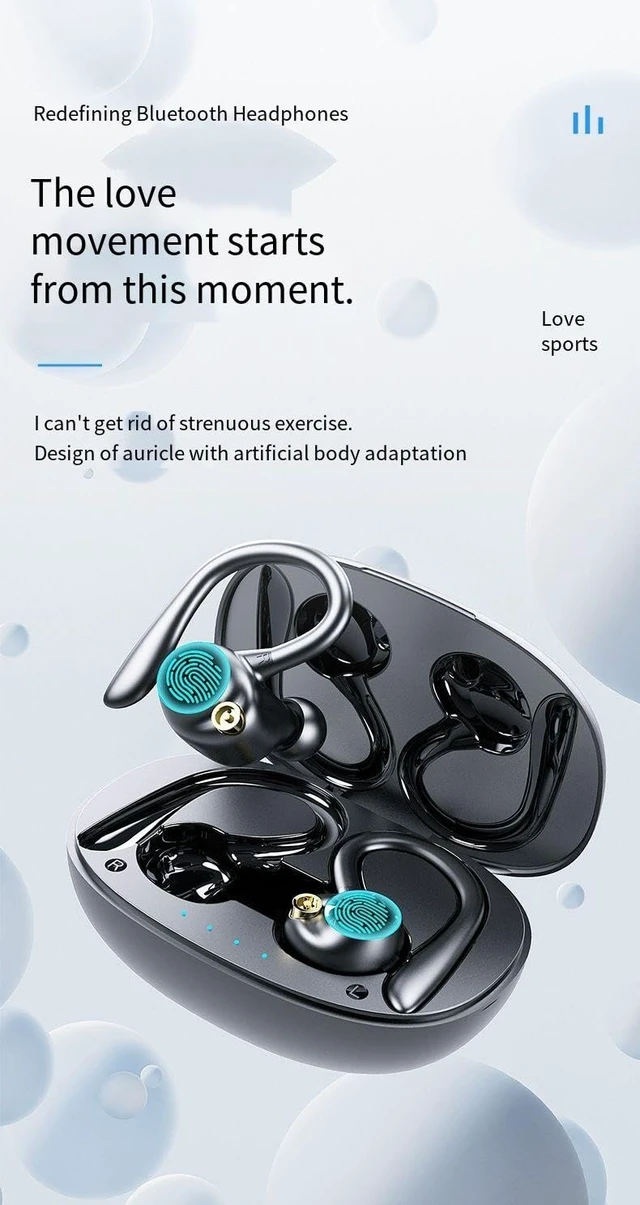 Alt view image 4 of 5 - Ear Buds Wireless Bluetooth Earbuds Sports Earhooks Headphones,ENC Noise-Canceling Stereo High Fidelity Sound and Long Battery Life,Mics Clear Call,IPX6 Waterproof Headset,Ergonomic for Gym/Run