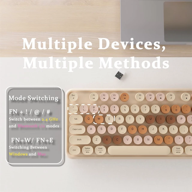 Alt view image 4 of 5 - Cloud-W Colorful Wireless Bluetooth Keyboard (Milk-Tea Colorful)