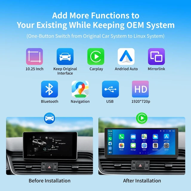 Alt view image 3 of 5 - 10.25 Inch Ulra-Narrow Upgrade Screen for Audi Q5 MIB Wireless Carplay