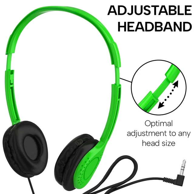 Alt view image 2 of 5 - Maeline Bulk Headphones On-Ear Wired Headphones Adjustable Headband with Soft Faux Leather Cushions for School Classrooms, Libraries, Travel - 3.5mm Plug - 10 Pack - Multicolor