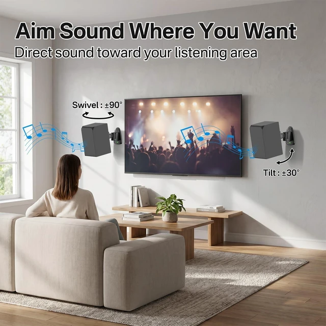 Alt view image 4 of 5 - tiebutie Speaker Wall Mounts Pair for Vizio Rear Speaker Mounts - Swivel & Tilt Wall Mount Bracket for V20x-J8, SV510X-08 and Most Vizio Surround Sound Speaker Mounts WR Keyhole & Thread Hole