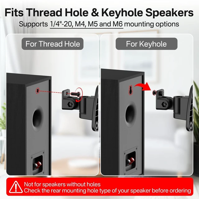 Alt view image 3 of 5 - tiebutie Speaker Wall Mounts Pair for Vizio Rear Speaker Mounts - Swivel & Tilt Wall Mount Bracket for V20x-J8, SV510X-08 and Most Vizio Surround Sound Speaker Mounts WR Keyhole & Thread Hole